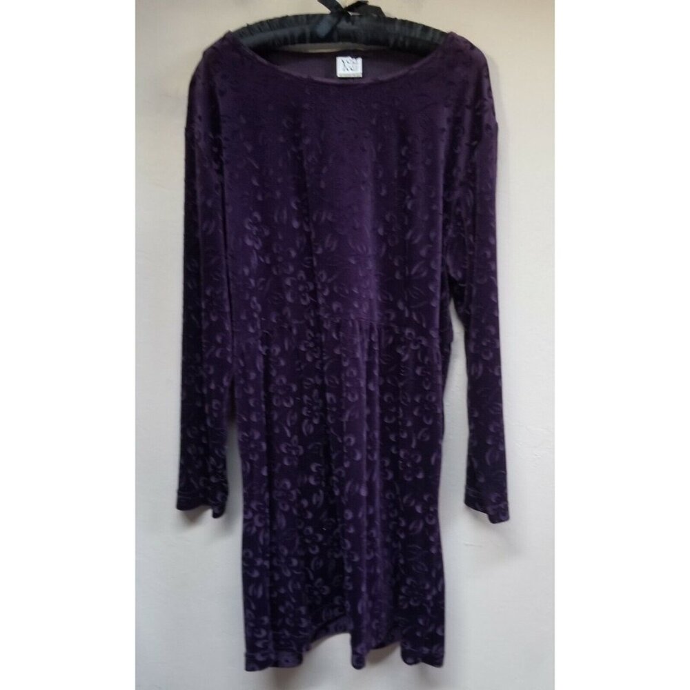 You and Me Womens XL Scoop Neck Floral Velvet Babydoll Dress Long Sleeve Purple